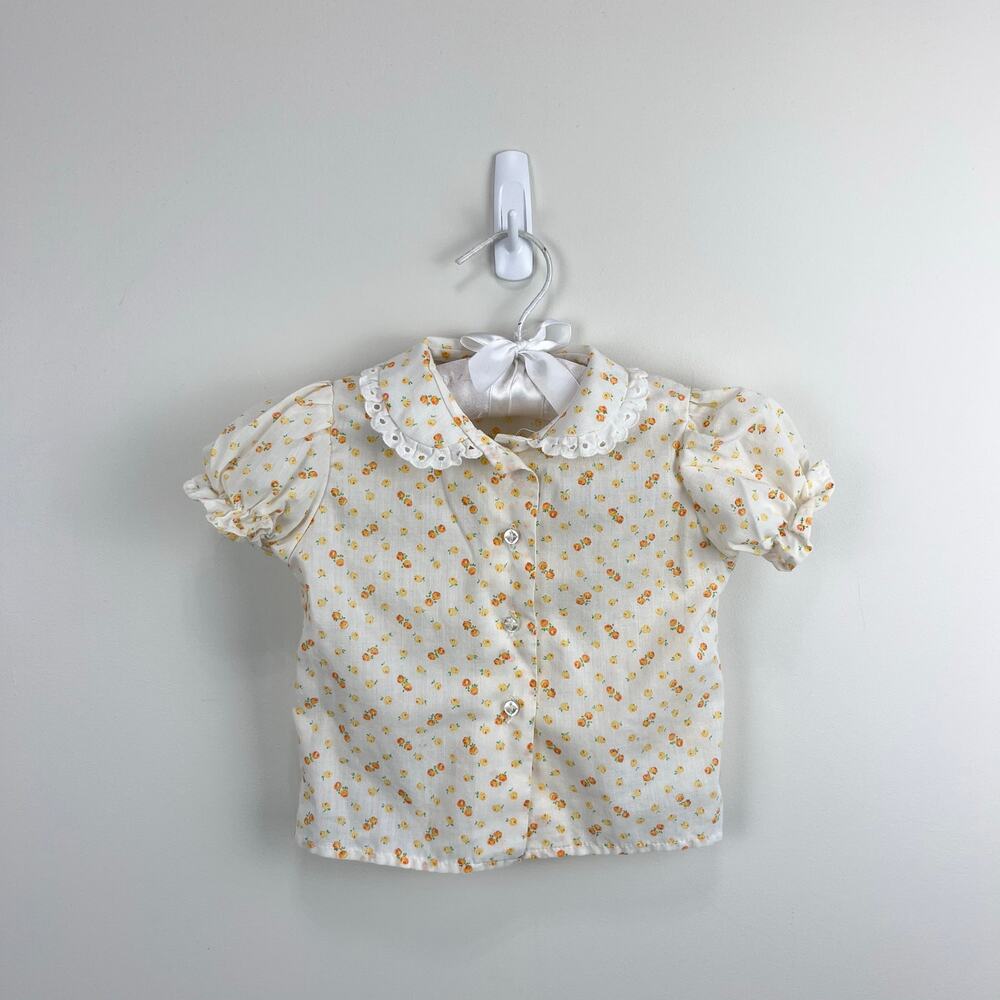 Vintage Healthtex 70s Yellow Orange Floral Blouse 24 Months USA
